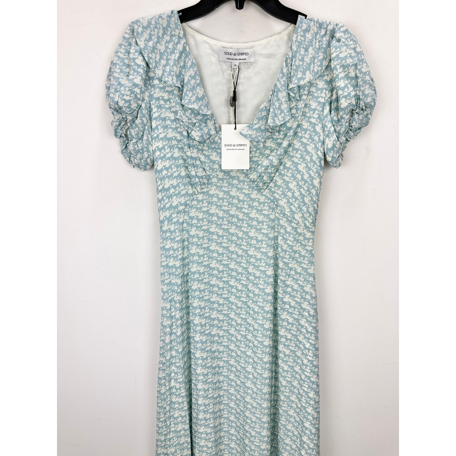 Solid & Striped The Calais Ruffled Horse Printed Crepe Midi Dress Viscose XS NWT