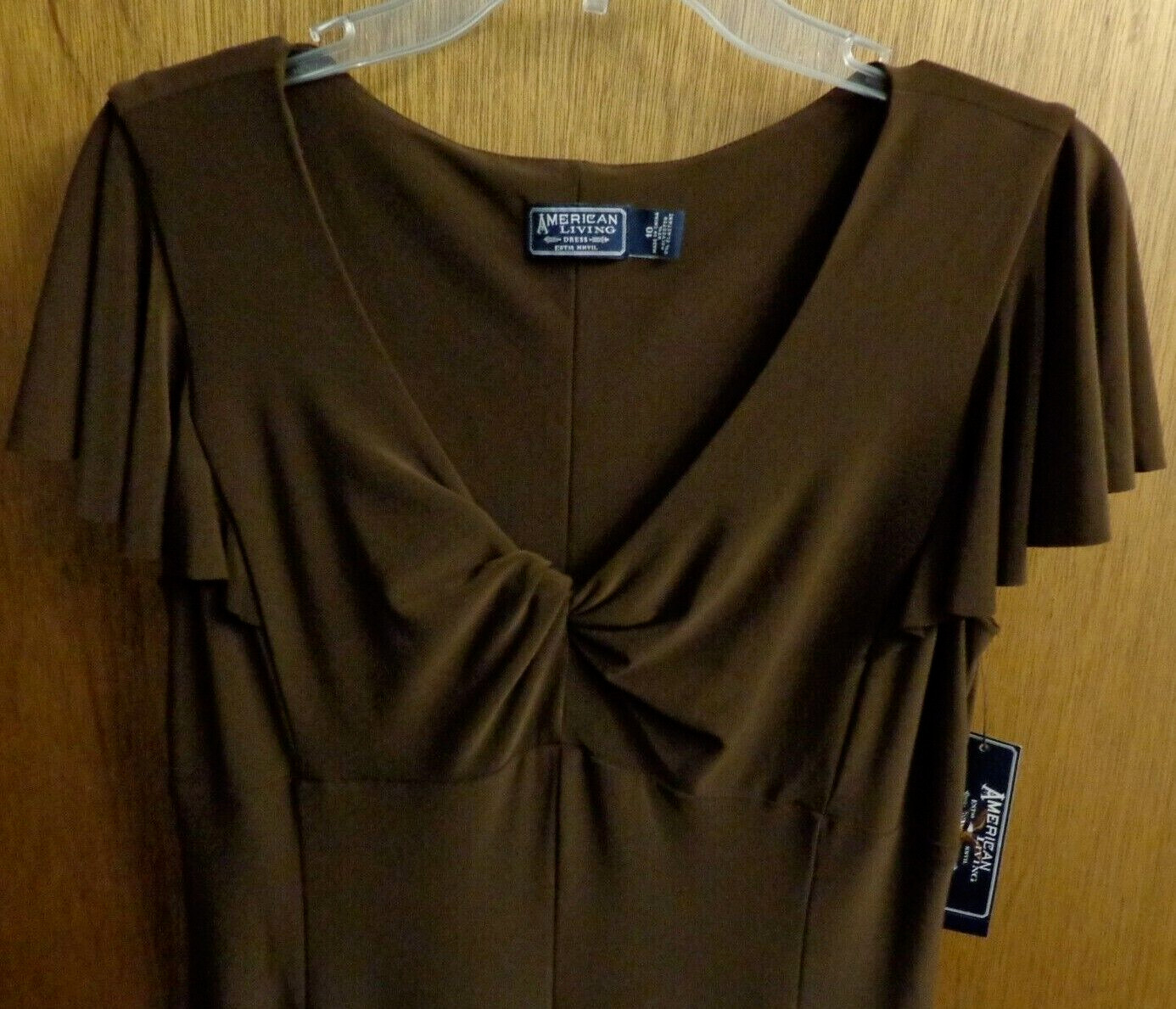New American Living Brown Twisted Front Stretch Dress Women 10 M 36″ chest $90
