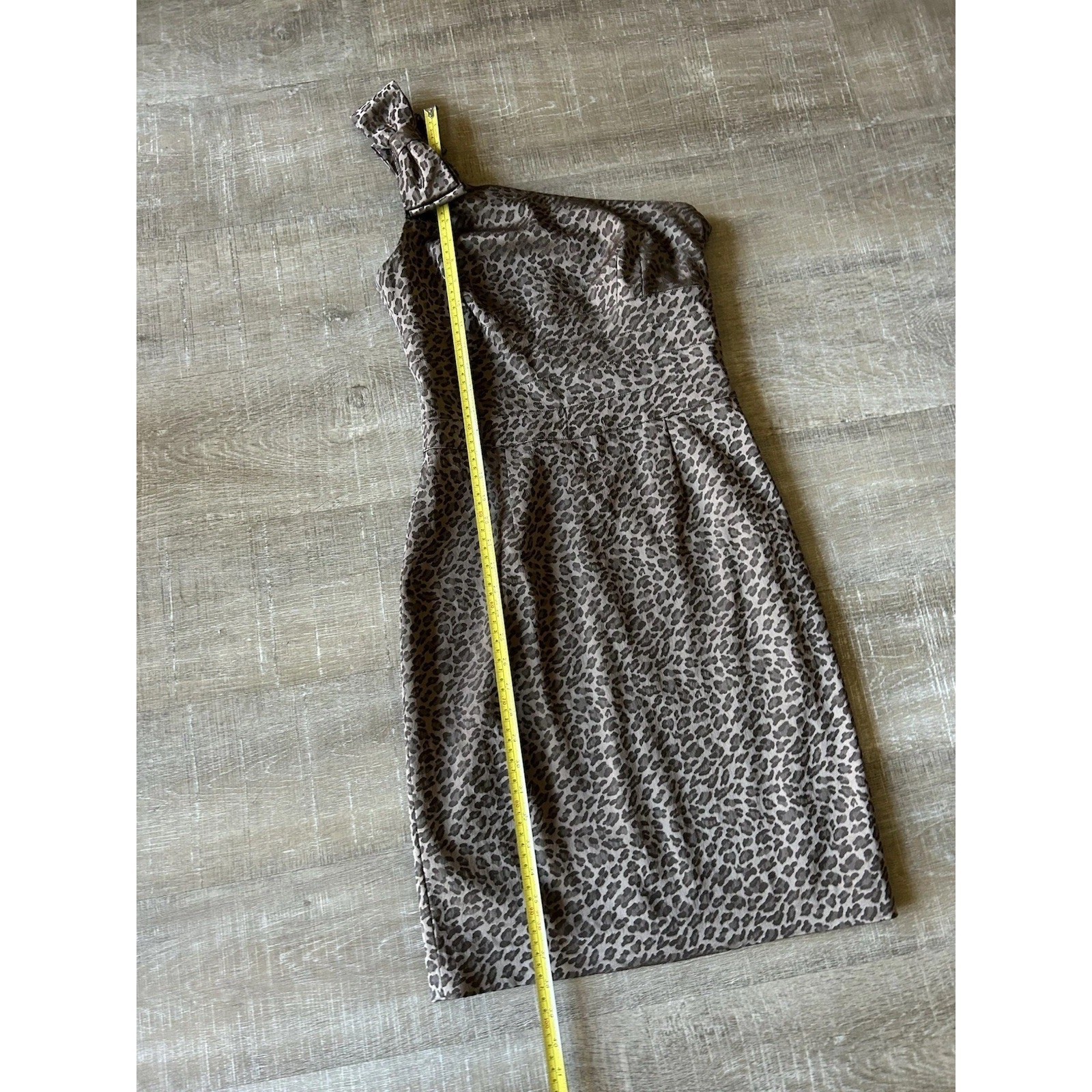 Kay Unger Leopard Print Sheath Dress Womens 6 One Shoulder Cocktail Evening