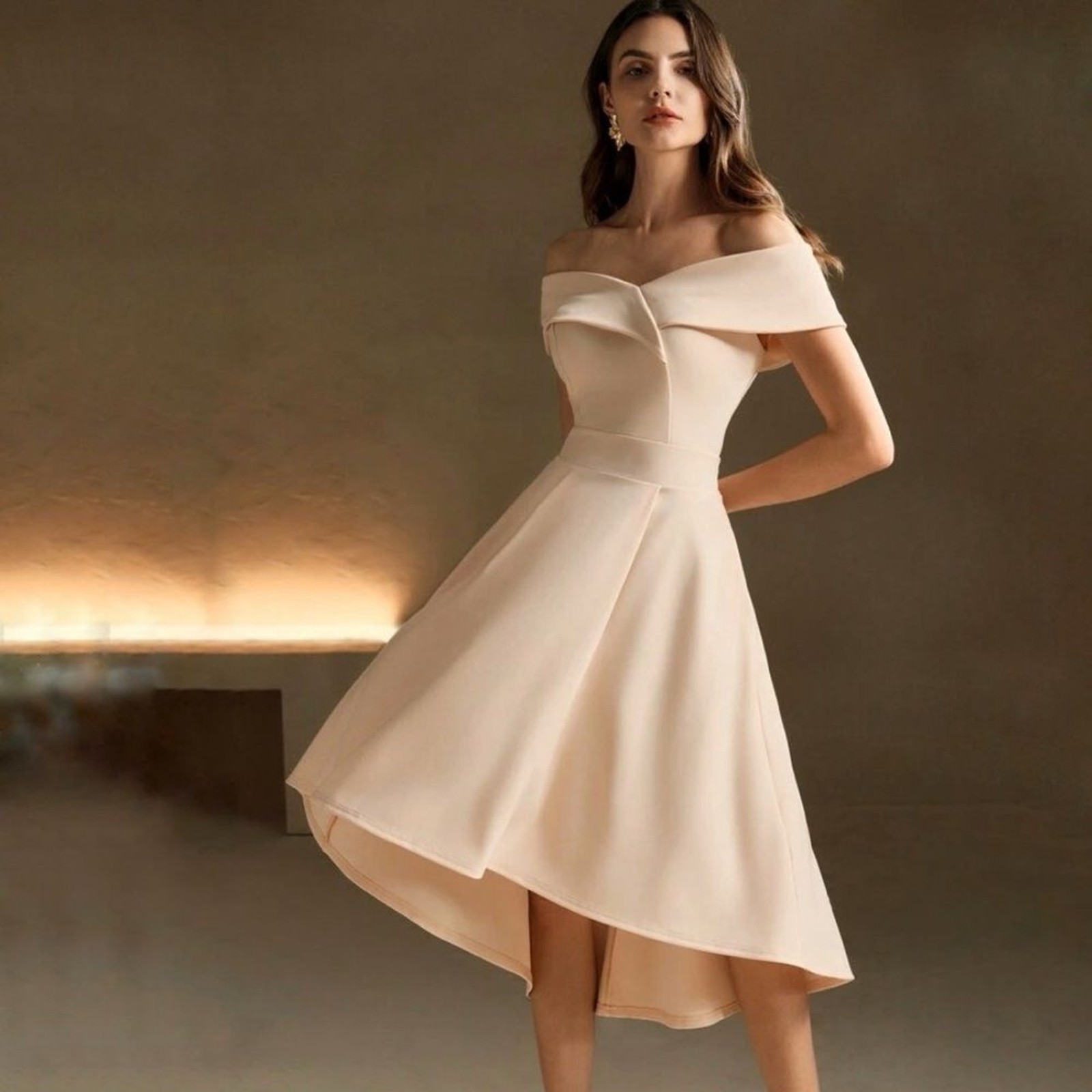 Anewsta SHEIN Mid Length Cream Off-Shoulder Dress NWT Size L