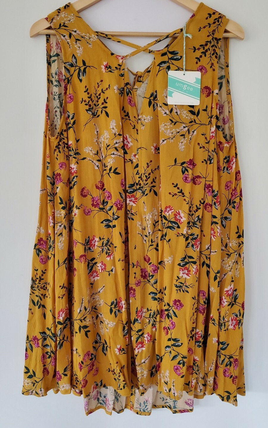 NWT UMGEE S Sleeveless Golden Mix Floral Swing Dress Gauze Flowy Boho Cowgirl