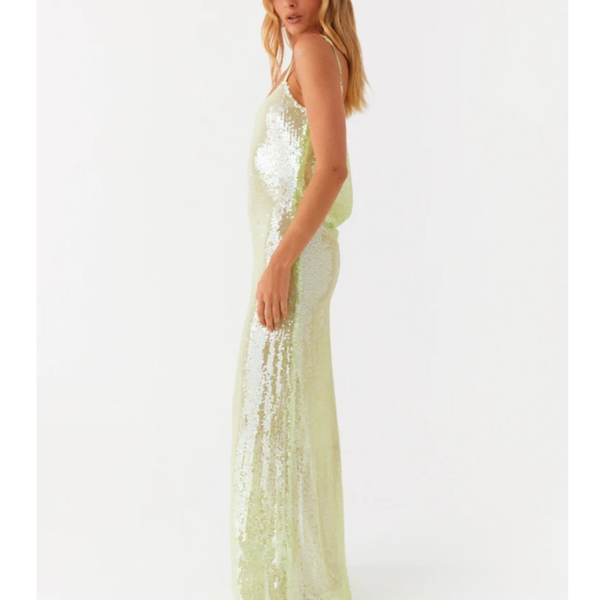 Peppermayo Higher Level Sequin Maxi Dress Mint Green Low Back Cowl XL Us 10 NEW
