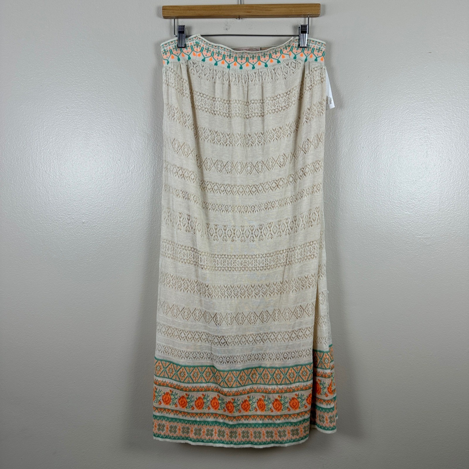 Cecilia Prado Women’s S Strapless Maxi Dress Cream Embroidered Knit Boho Brazil