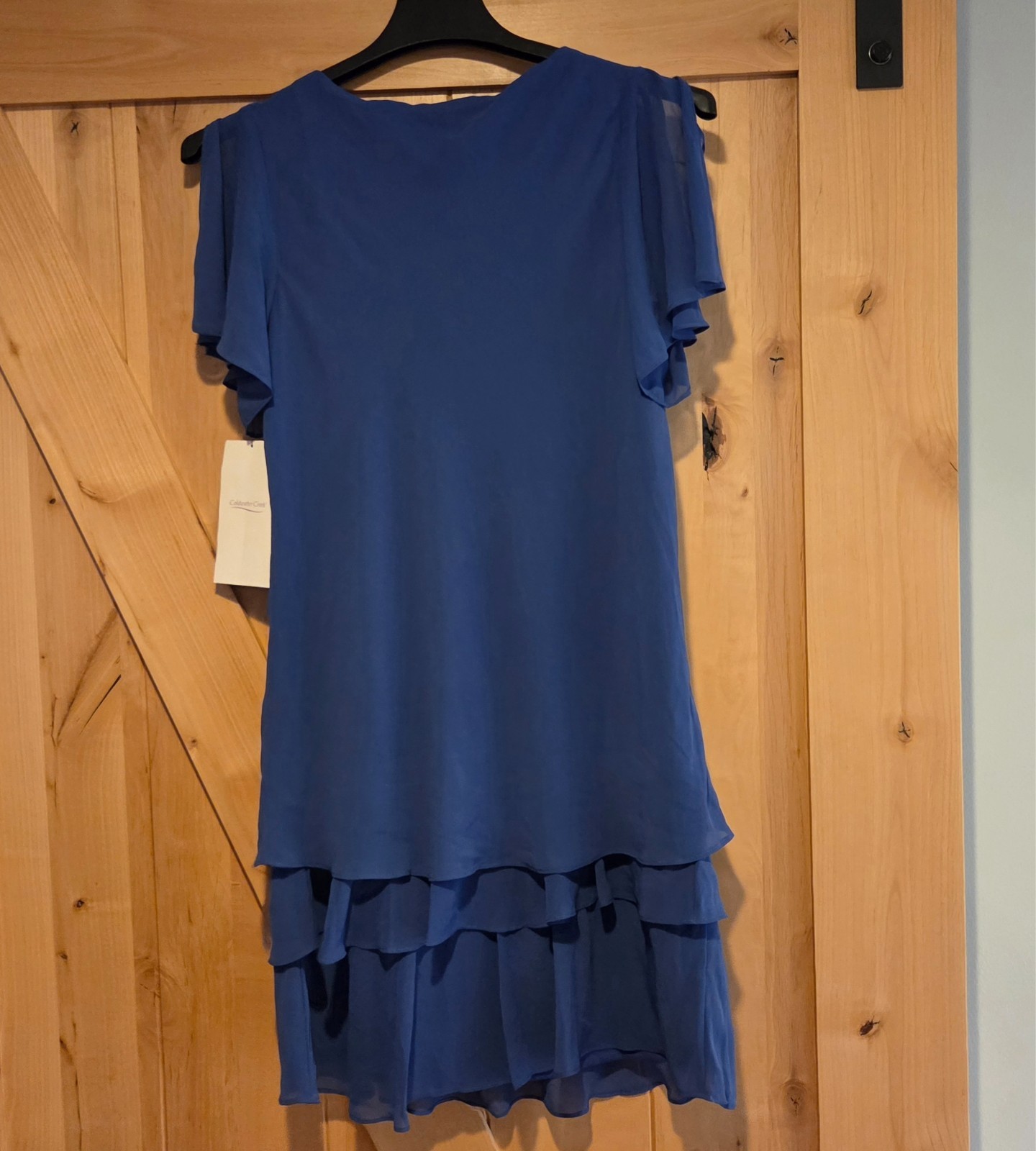 New! Coldwater Creek Sz 10P Iris Blue Chiffon Tiered Knee Length Dress Cocktail