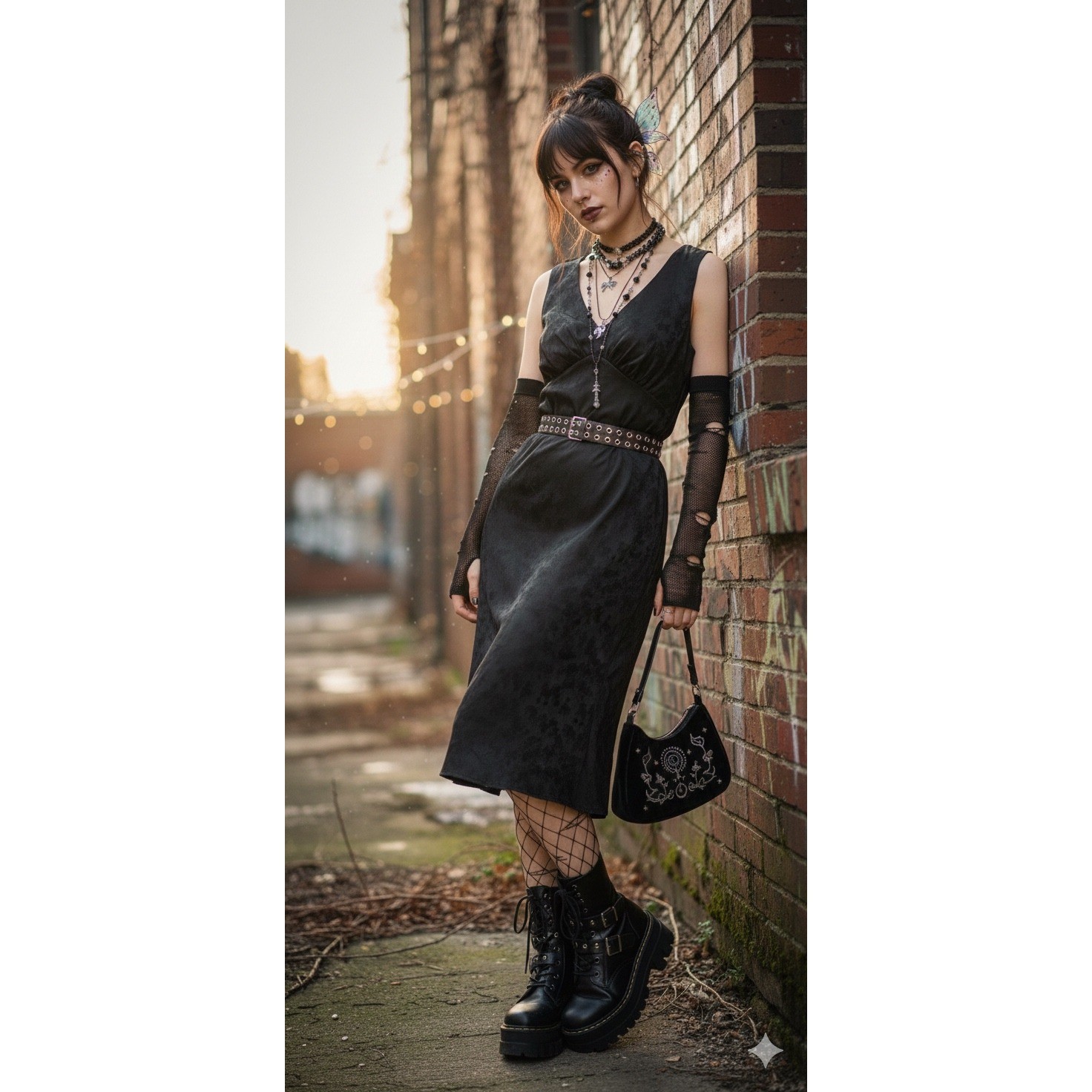 Whimsigoth Y2K Babydoll Slip Dress Sz 8 Fairy Grunge Dark Coquet 90s Gothic Glam