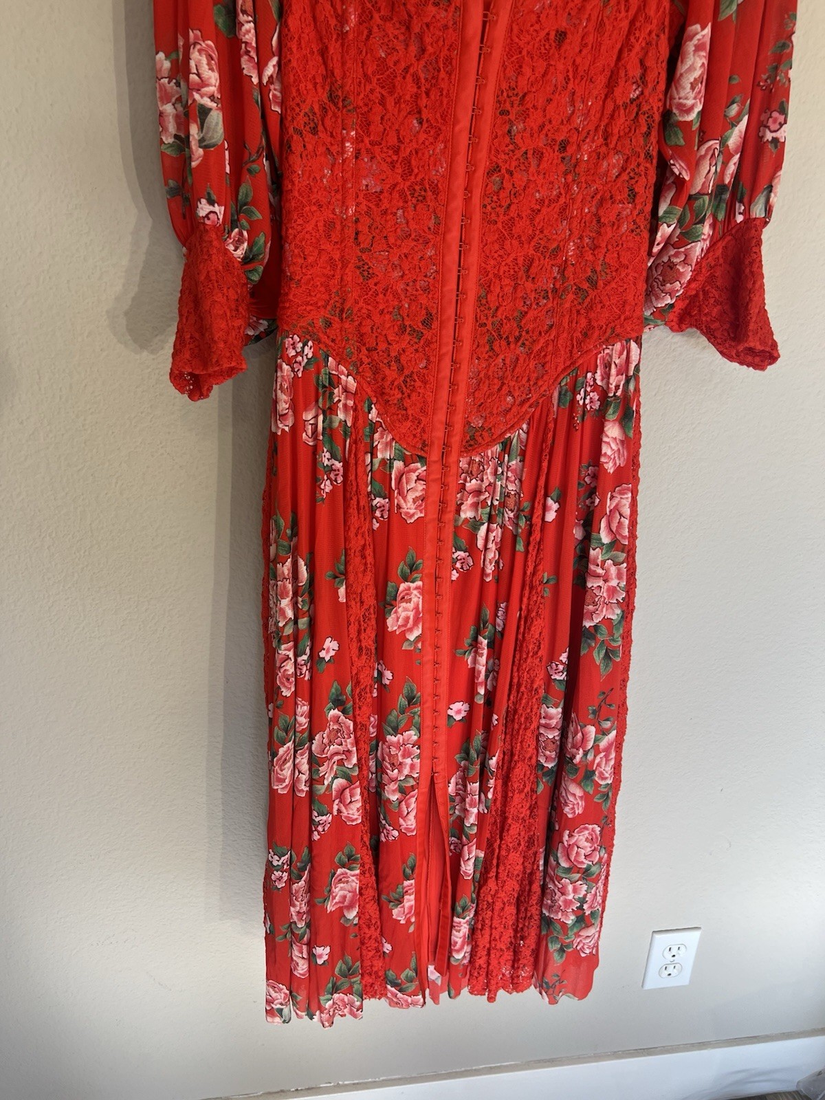 NWT We are HAH Maiden Memphis red corset lace floral midi dress Victorian Sz S
