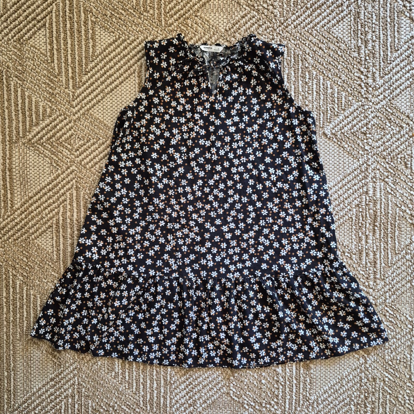 Cottagecore Linen Daisy Floral Dress Sleeveless Ruffle Shift Dress XL XXL Plus