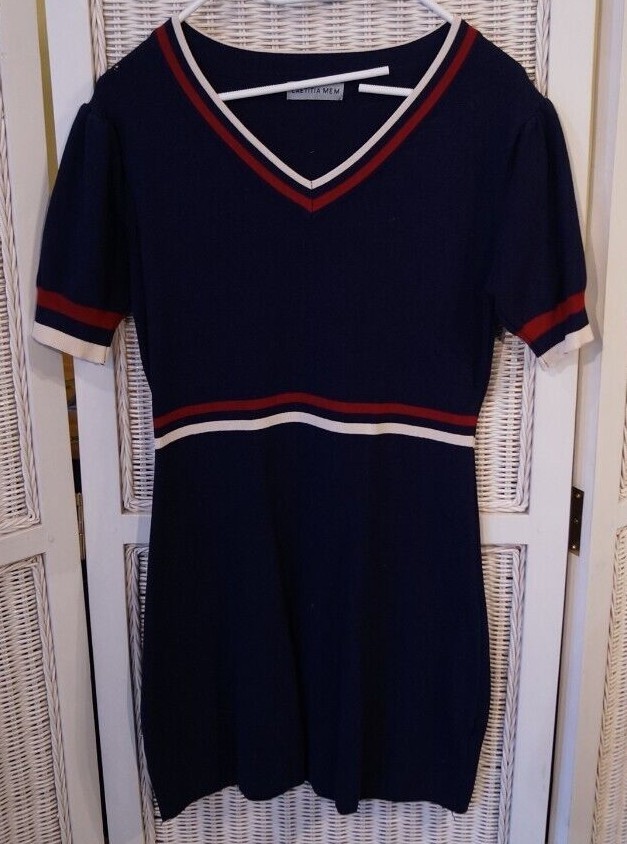 LAETITIA MEM Blue Rayon Blend Short Sleeve Dress L31