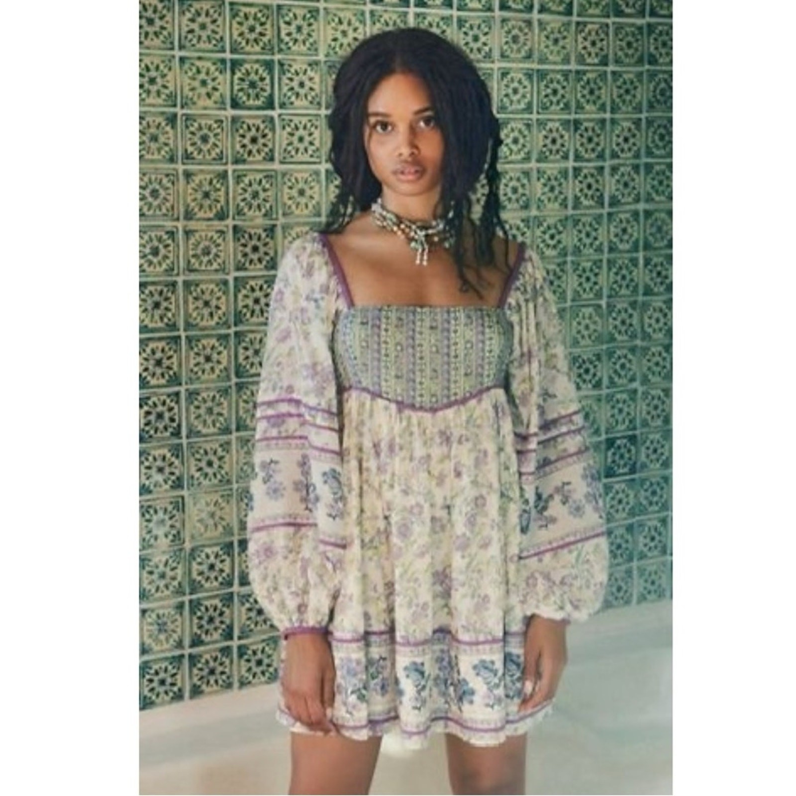 Free People Bohemian Retro 70s Endless Afternoon Floral Mini Dress Large
