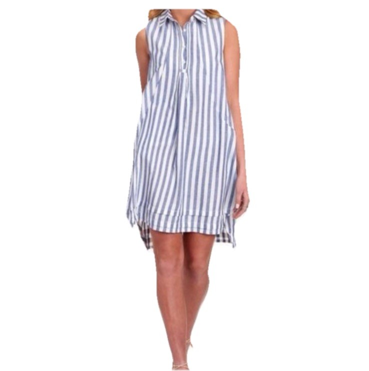 Hope & Harlow Linen Blend Striped Sleeveless Shirt Dress Sz 6 Beach Resortwear