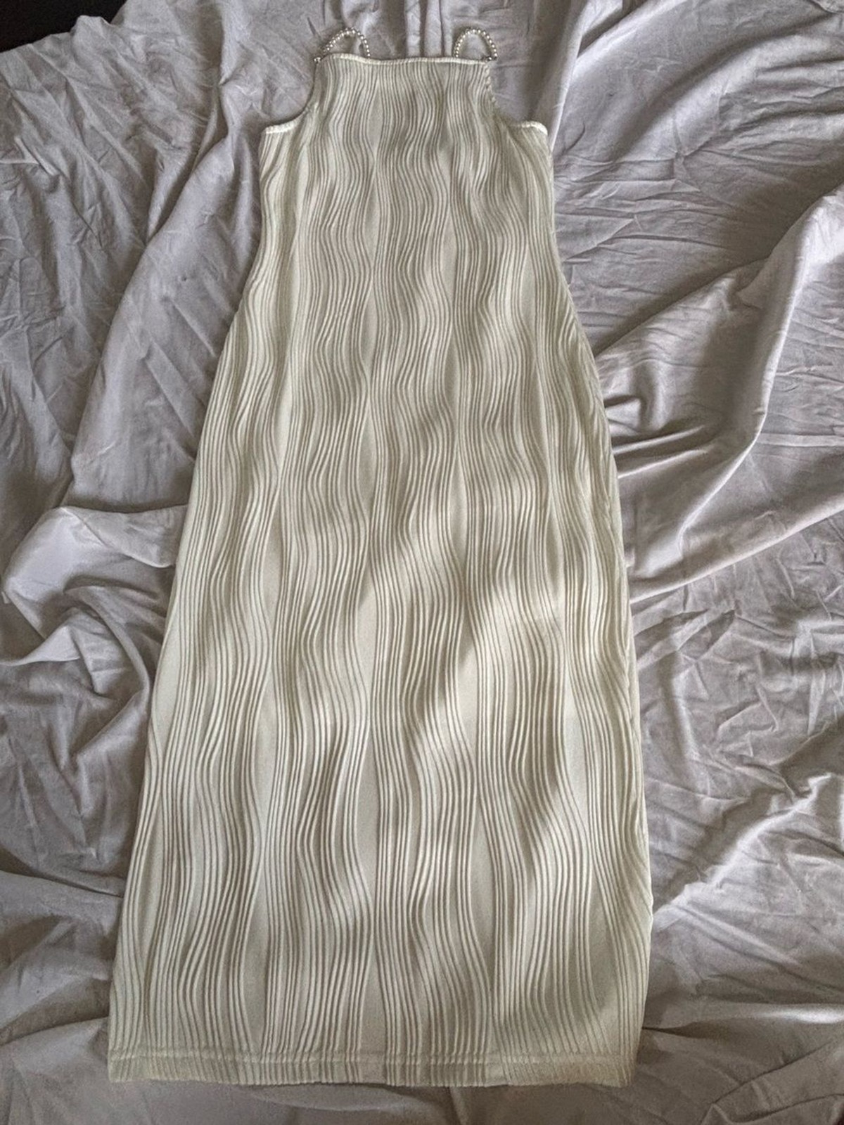 RIHOAS Ivory Wave-Textured Midi Dress