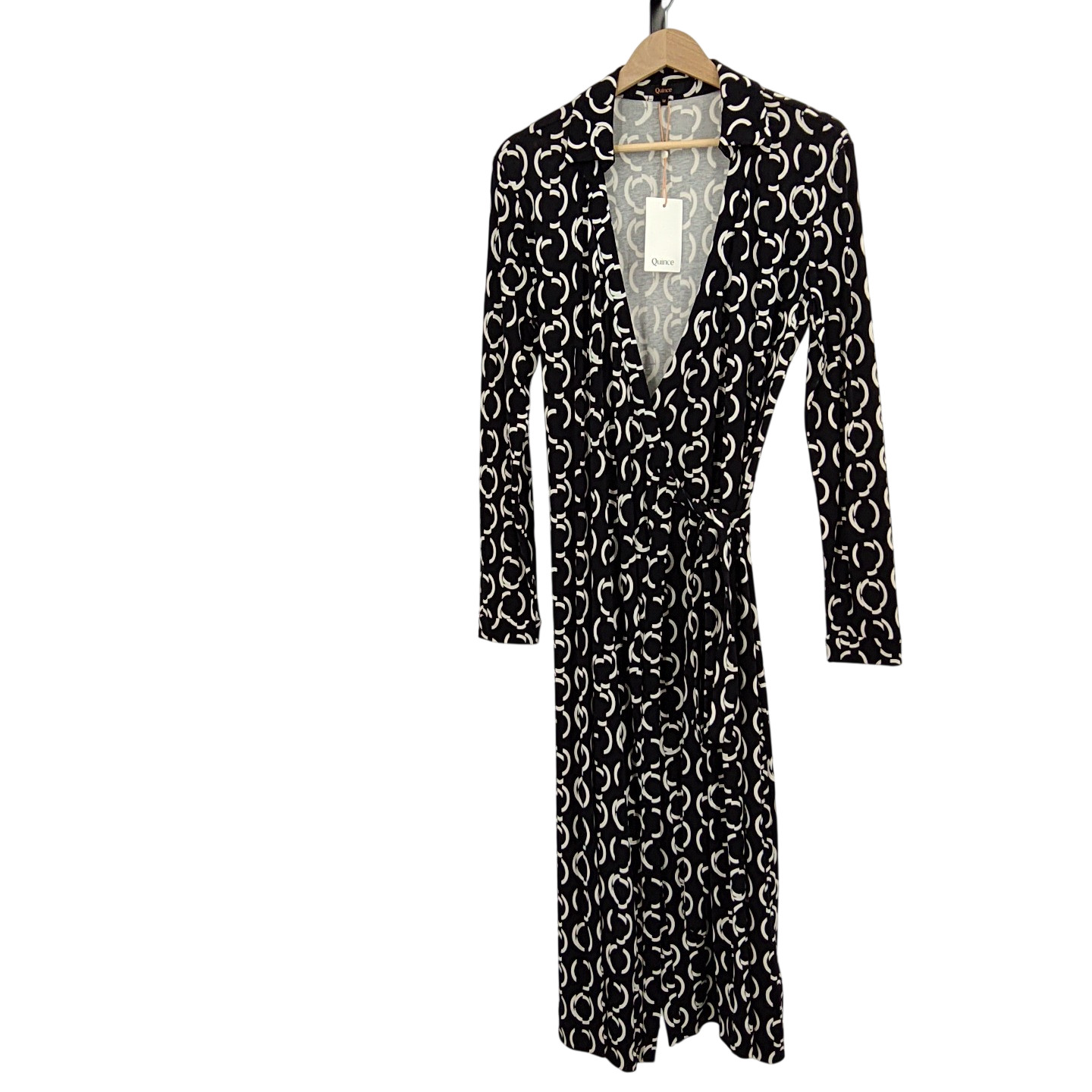 Quince Women 100% Silk Jersey Midi Wrap Dress Basic Sleeved Black M