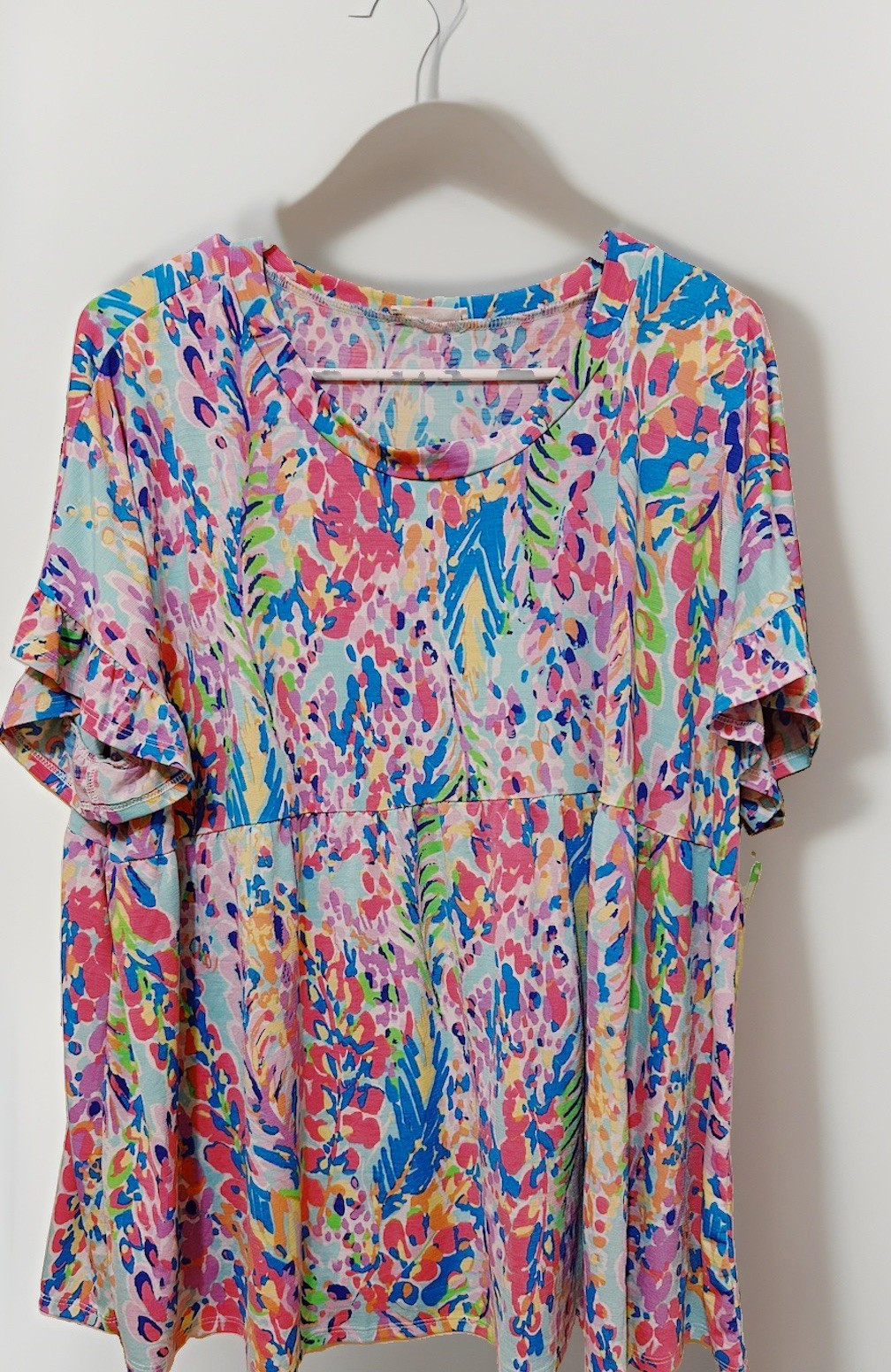 Women’s Multicolor Floral Babydoll Short Dress XL Chiffon Ruffle Sleeve
