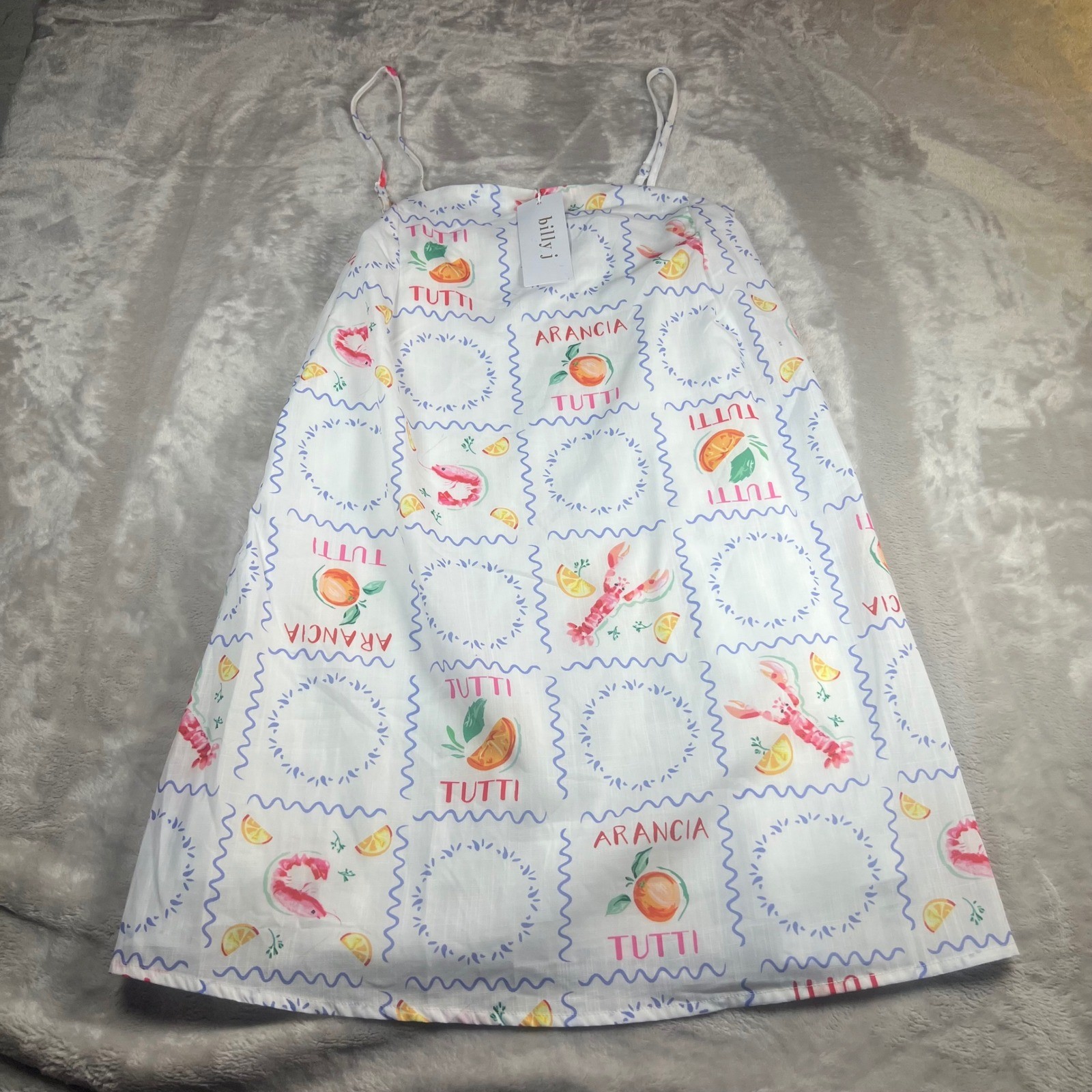 NWT Billy J Women’s M Bethani Mini Dress White Lemons Lobster Arancia Tutti