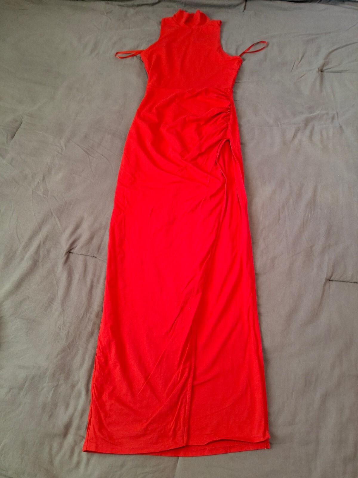 Superdown Red Mock Neck Ruched Slit Maxi Dress Revolve XS
