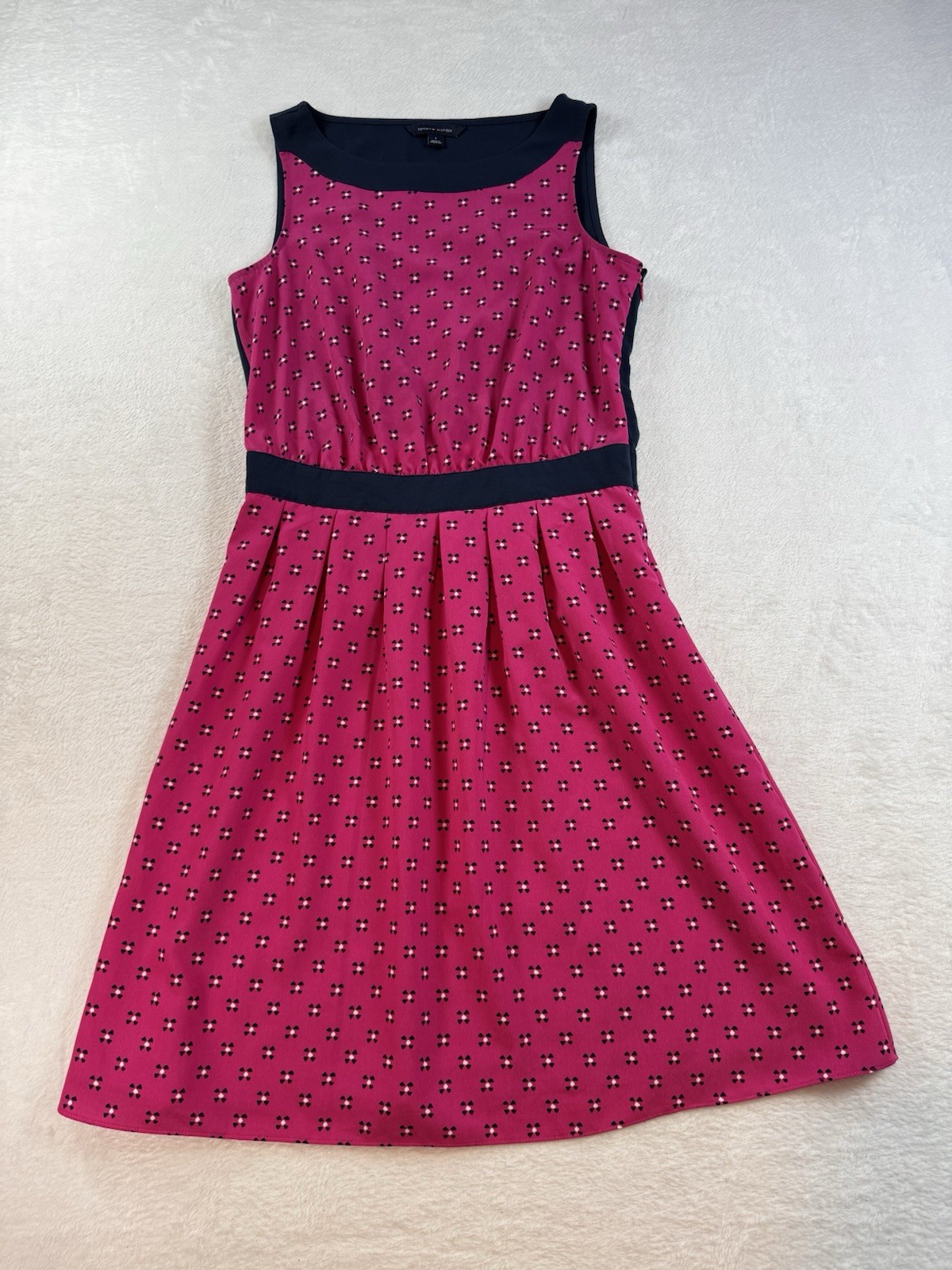 Tommy Hilfiger Navy/Pink Scoopneck At Knee Dress Womens Size 4 Preppy Summer