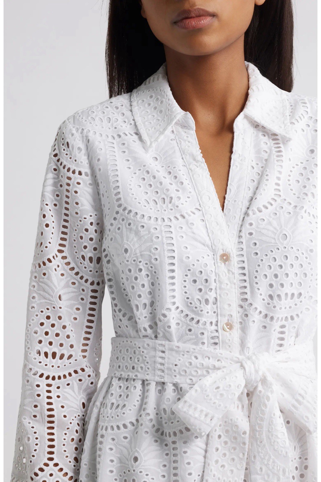 Lilly Pulitzer White Eyelet Eira Midi Shirt Dress Size 0 with Self Tie