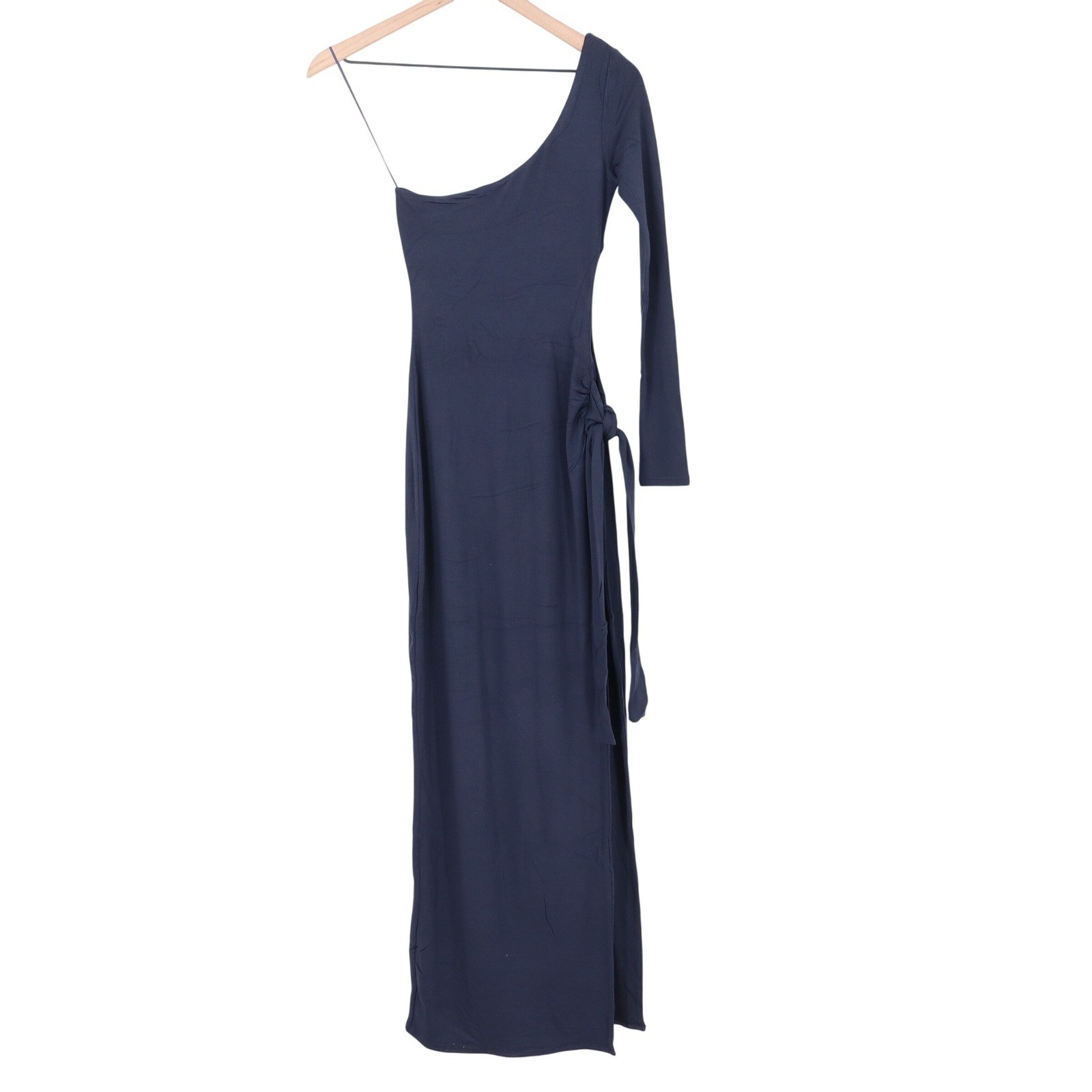 Naked Wardrobe Navy Blue One Shoulder Side Knot Cutout Maxi Dress S
