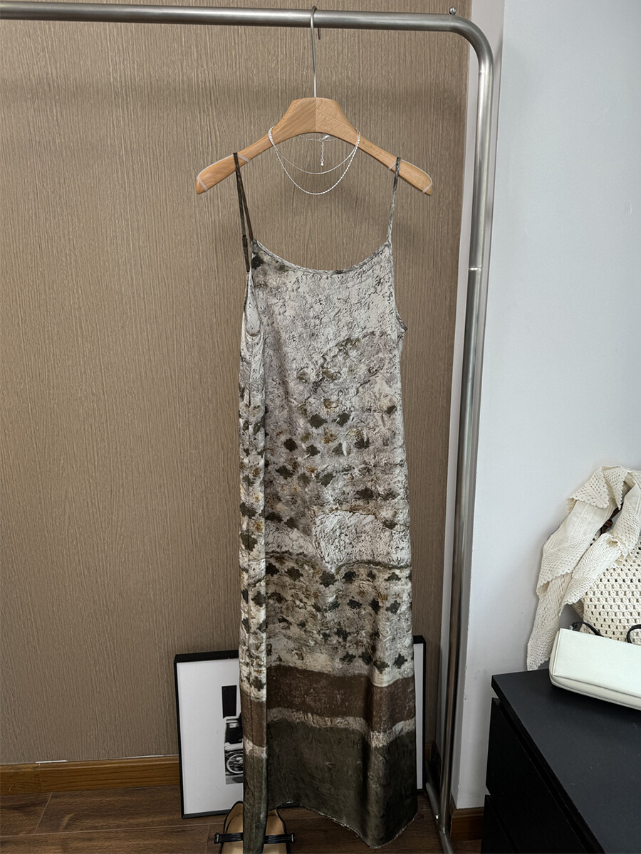Uma Wang Pompeii Copper Ammonia Silk Dyed Backless Long Halter Dresses Skirts