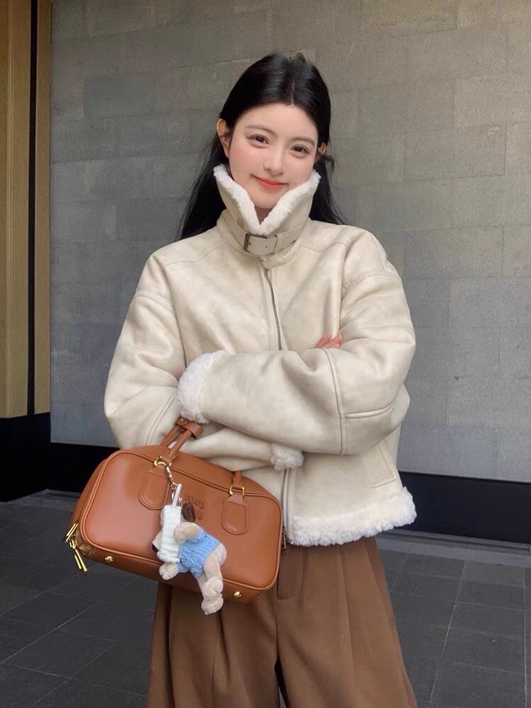 Shearling Vintage-Style Coat | Thick Alpaca Wool Blend | Windproof & Warm Design