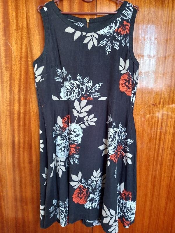 Women Laura Ashley Dress Black Linen 42