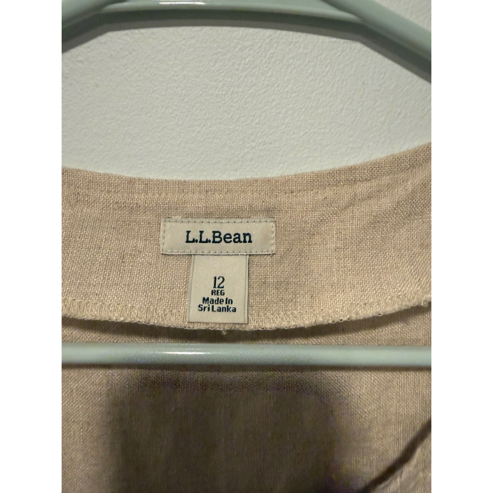 LL Bean 100% Linen Sleeveless Button Front Pintuck Shift Dress Beige Tan 12 REG