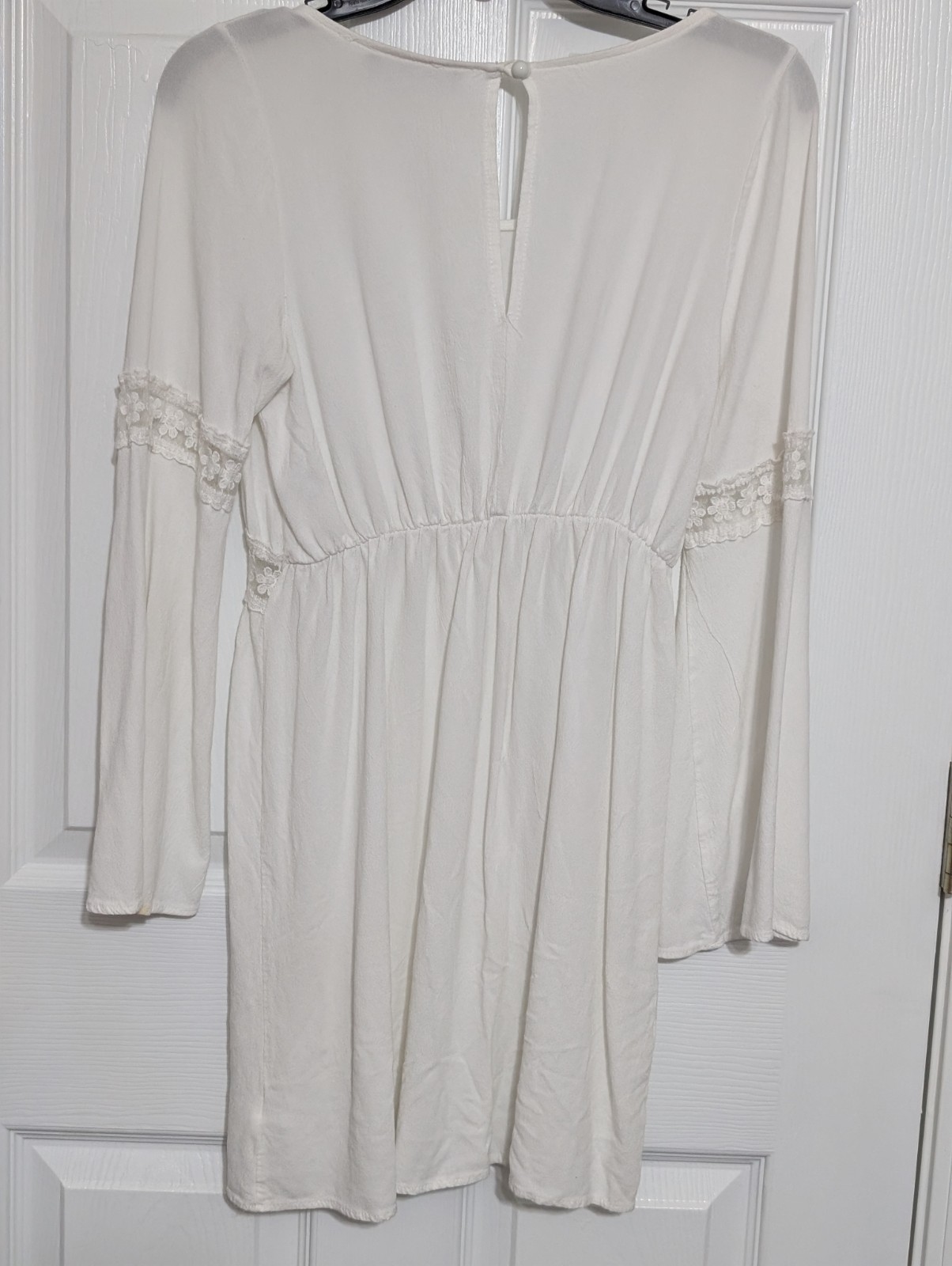 Boho Dress Cottage-core Anna Grace Peasant Bell Sleeve Lace Sz S Cream Ivory