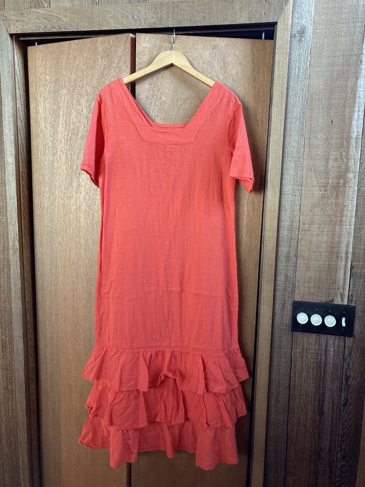 Dunes (Size S) Orange Cotton Tiered Hem Boho Festival Beach Dress 80s 90s