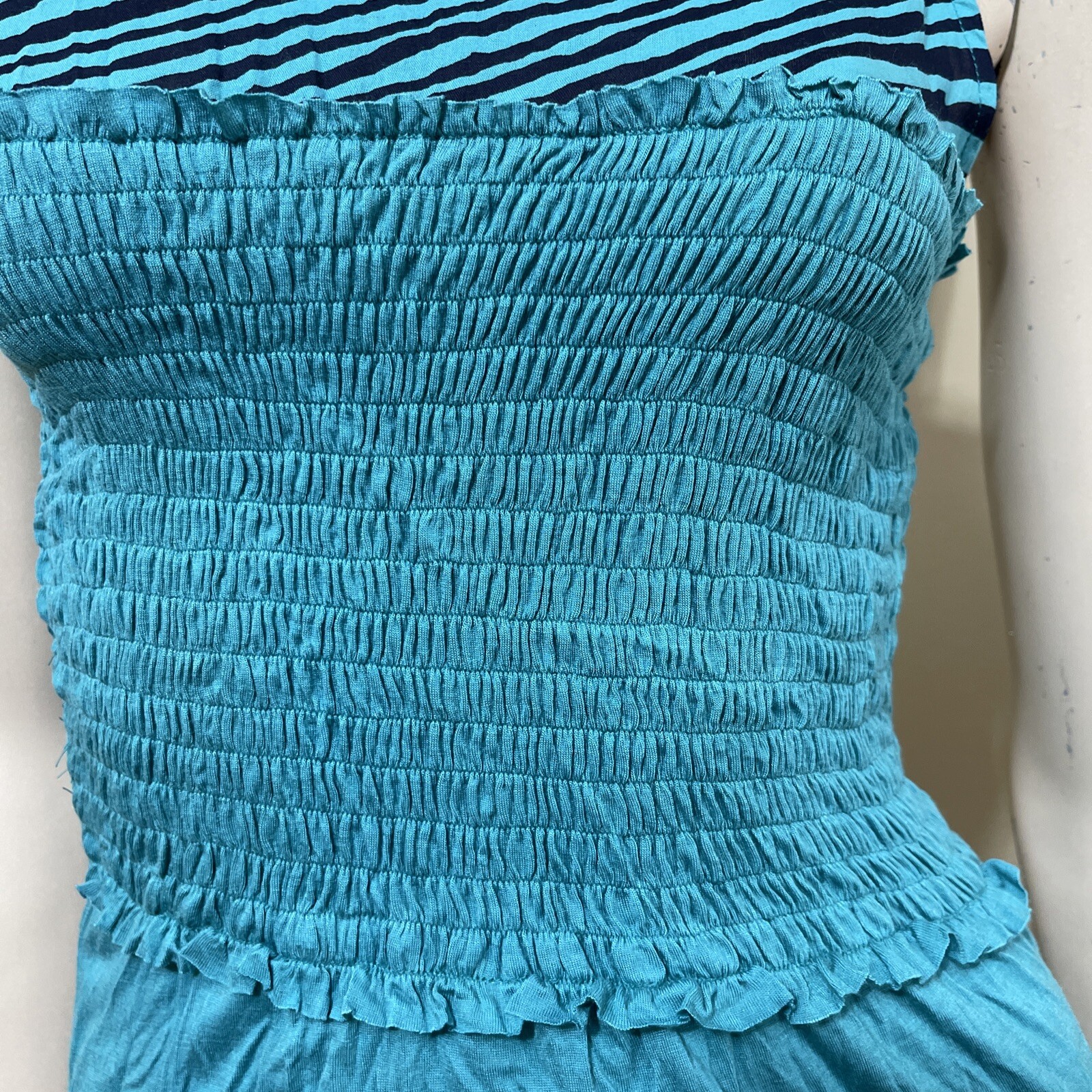 Women’s Turquoise Striped Viscose Casual Summer Open Stretch Size S Sundress