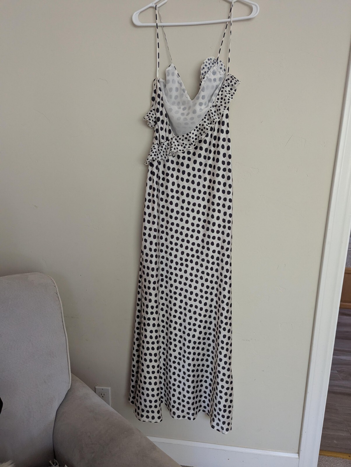 ZARA RUFFLED POLKA DOT SATIN EFFECT DRESS BLACK & WHITE XS S M NWT