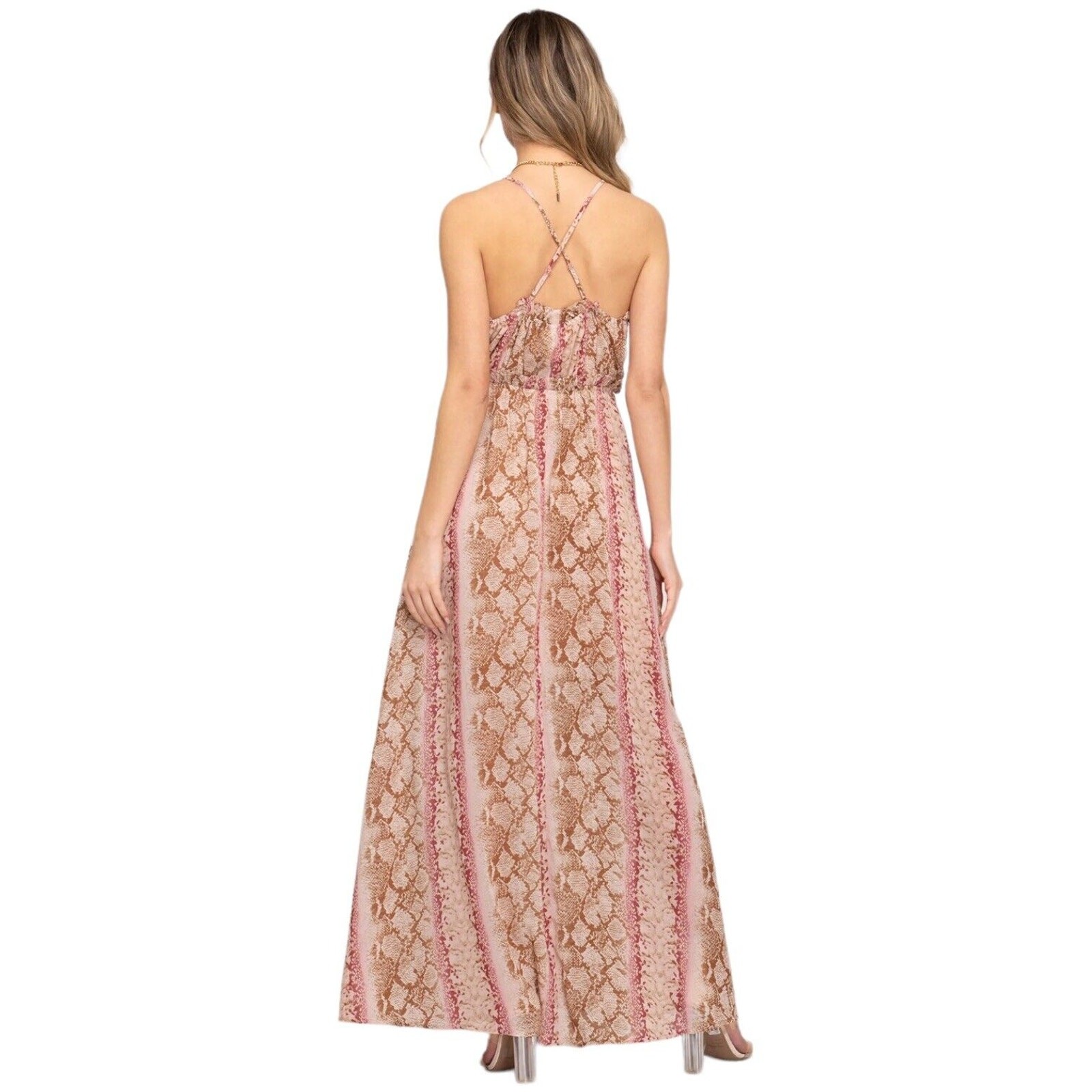 She Sky Maxi Dress Womens Medium Pink Snake Sheer Fairycore Whimsigoth Boho