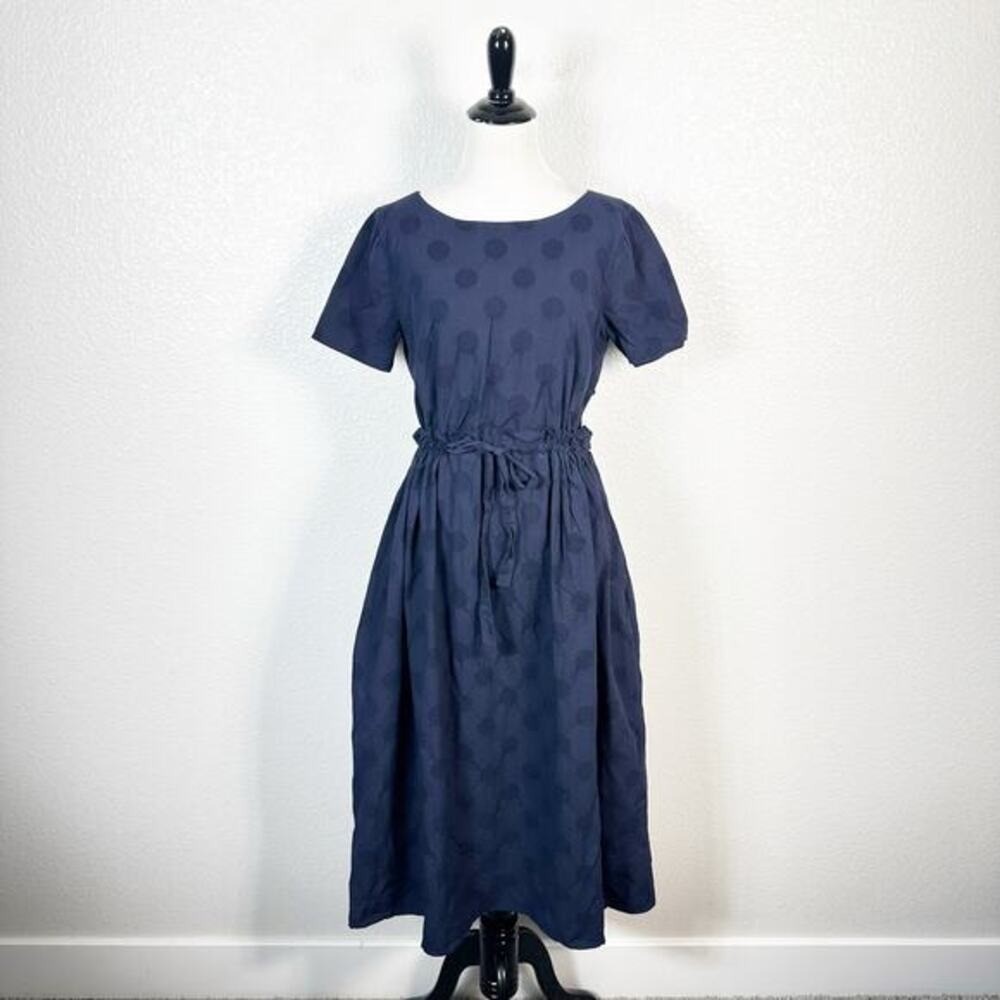 WHIT Anthropologie Linen Cotton Cut Out Fit and Flare Midi Dress Size S Cottage