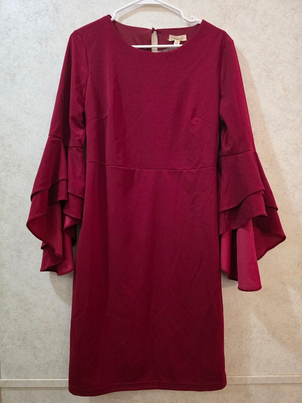 GILLI Maroon Bell Sleeve Dress Womens Size Medium Knee Length NWT