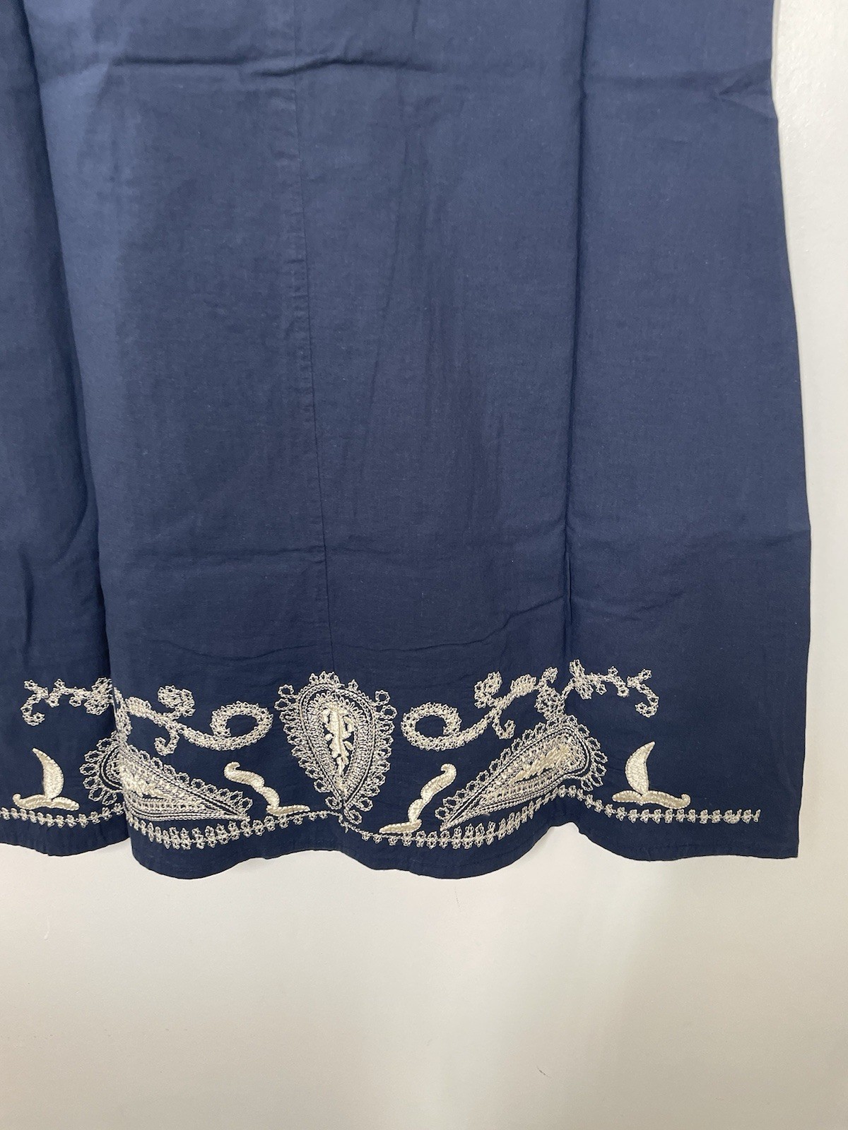 Cute Options Womens Medium Embroidered Paisley Blue Ivory Sleeveless Tank Dress