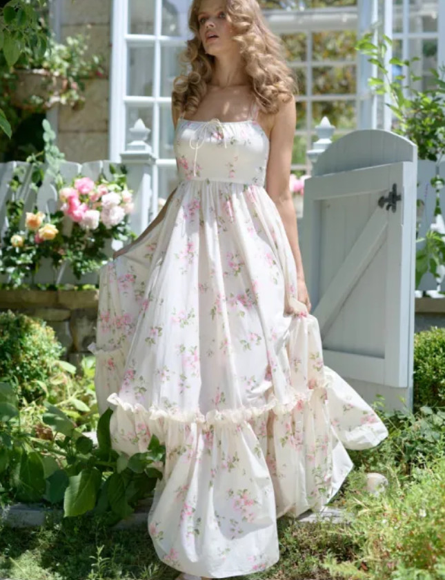 Selkie Cotton Maxi Ruffle Floral Dress S Very Beautiful!