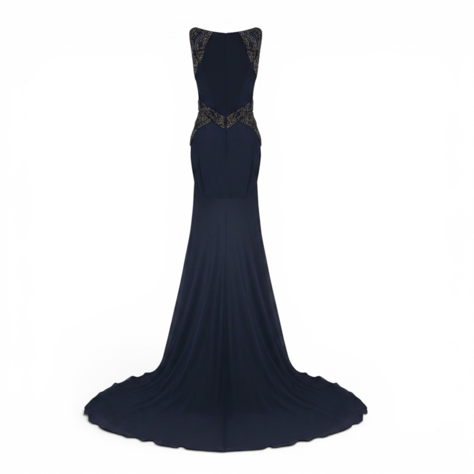 AMANDA WAKELEY Jelena Navy Gown, Size AU/UK 14 US 10, Beaded Silk Evening Dress