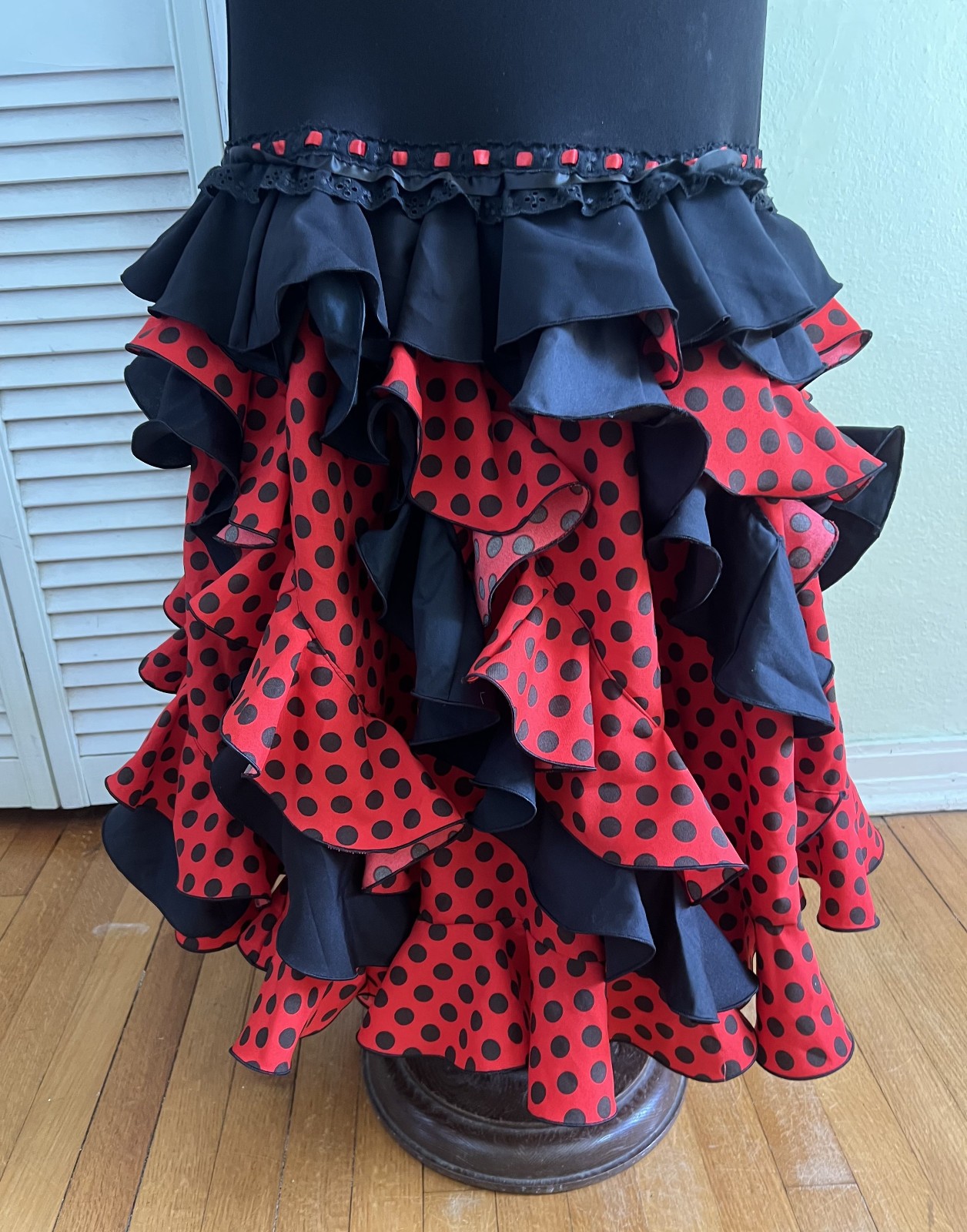 Authentic Flamenco Gypsy Dress Feria Spain Black Red Polka Dot Closet Creations