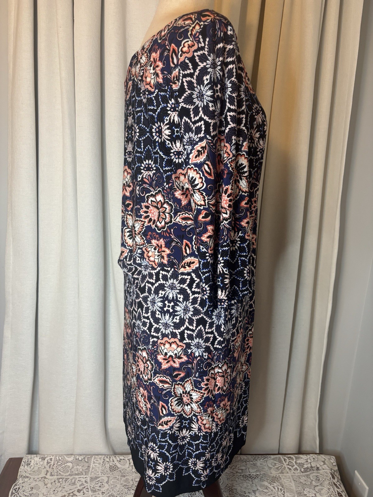 Laura Jeffries Dress Womens Multicolor Floral 3/4 Sleeve Shift Knee Length