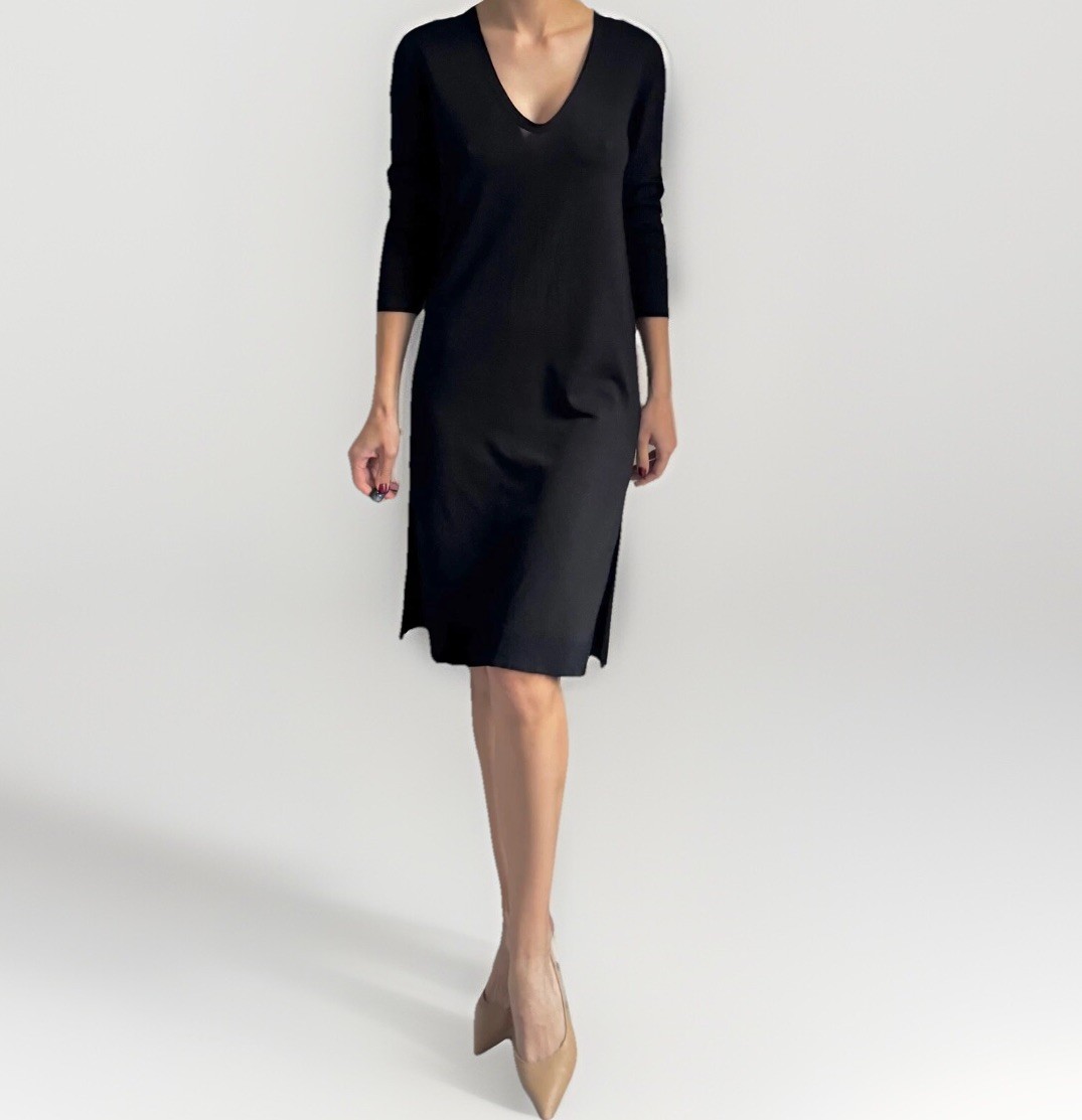 Filippa K slit tunic dress size M midi black knee lenght