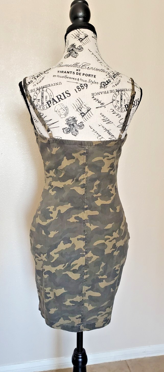 Iris Camouflage Zip Front Adjustable Spaghetti Straps Mini Womans Dress sz Sm
