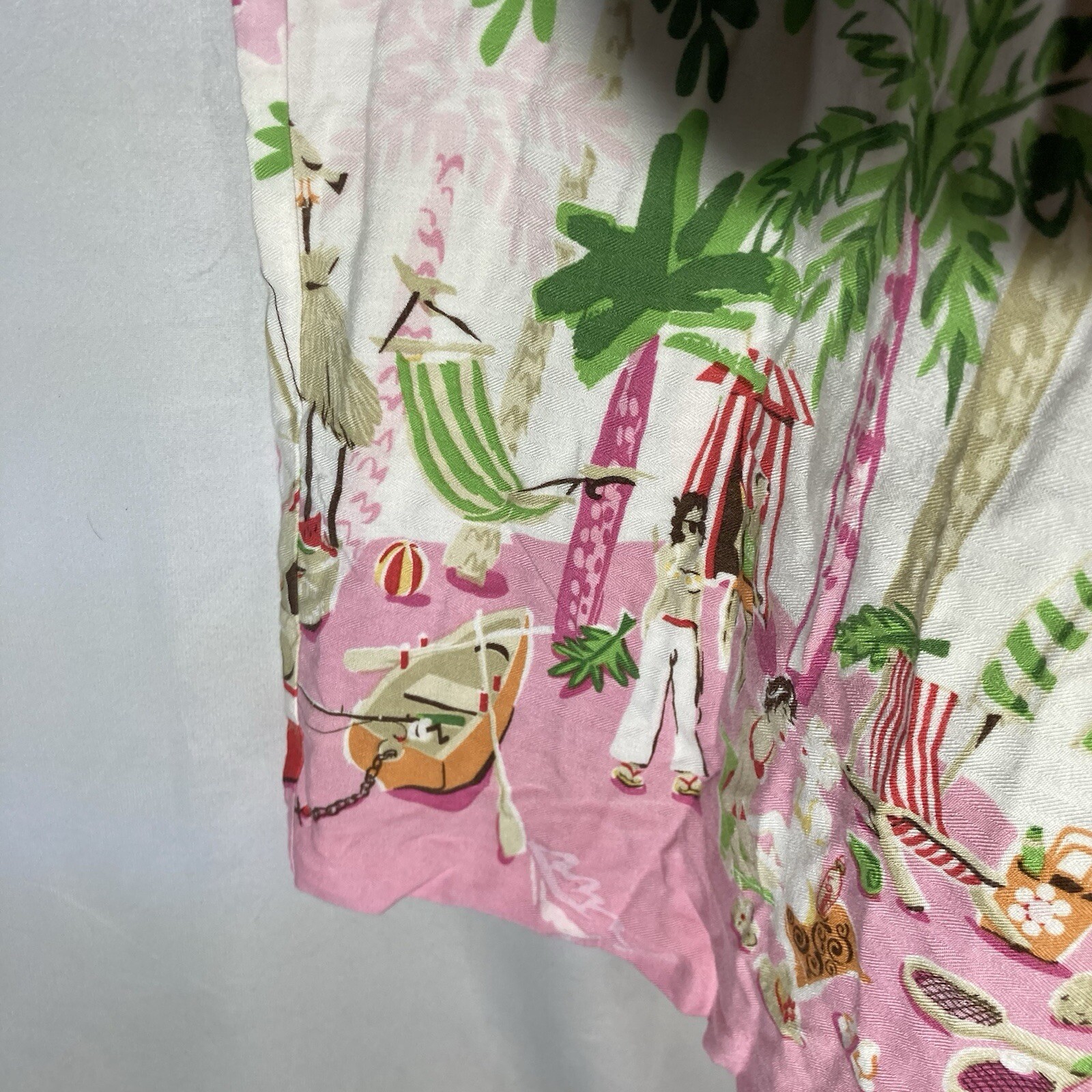K STUDIO pink multicolor beach scene sleeveless rayon shift dress 8