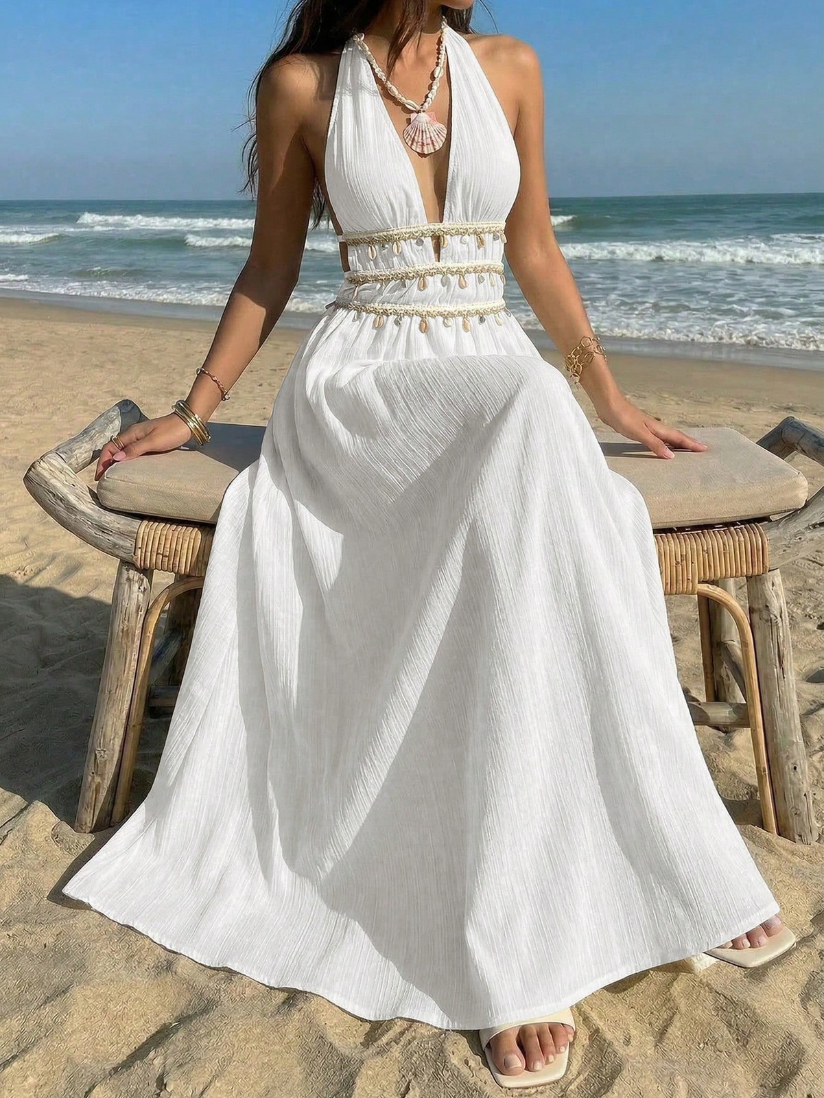 Elegant Apricot A Line Halter Neck Dress