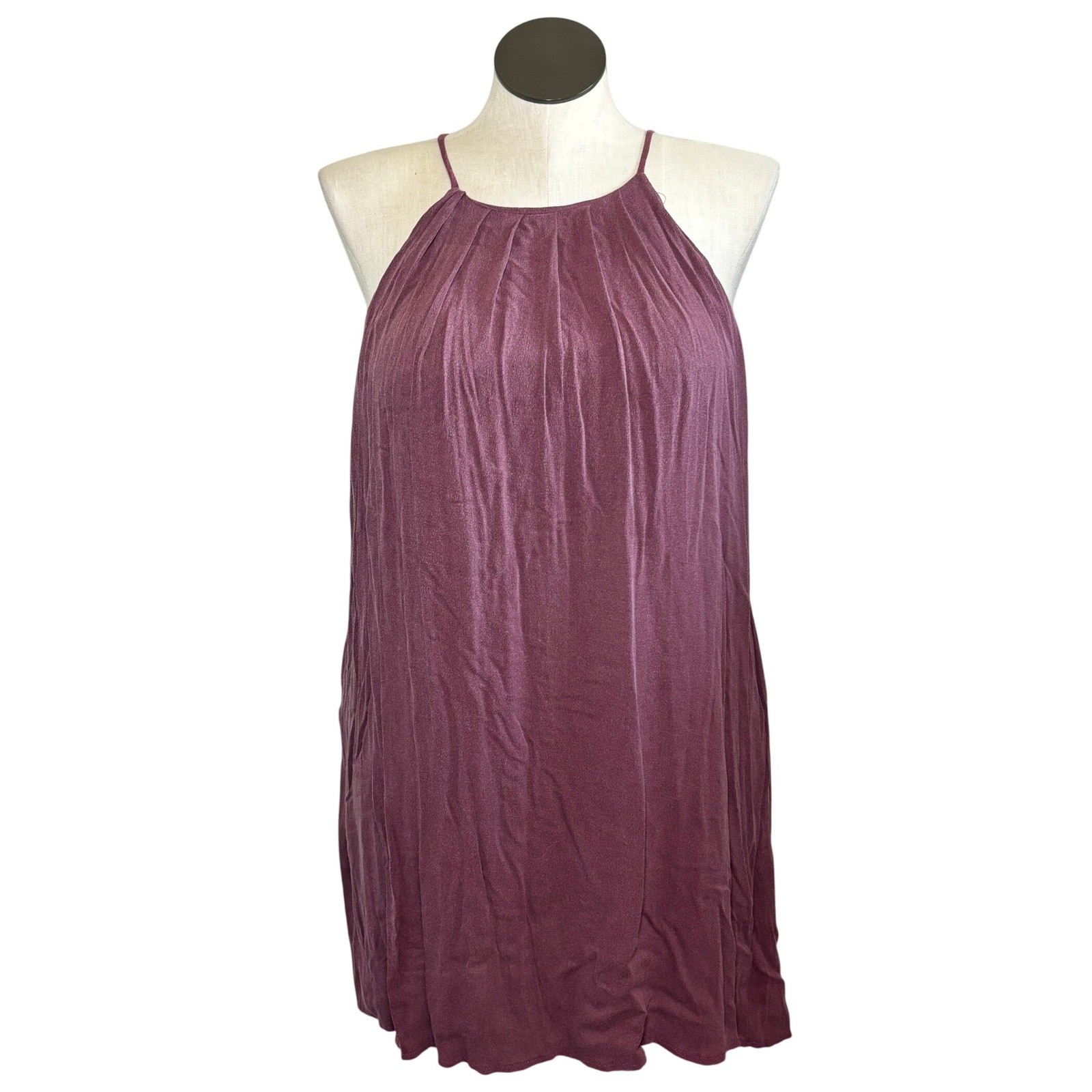 Womens Purple Halter Neck Sleeveless Mini Dress with Pockets Large DR1384