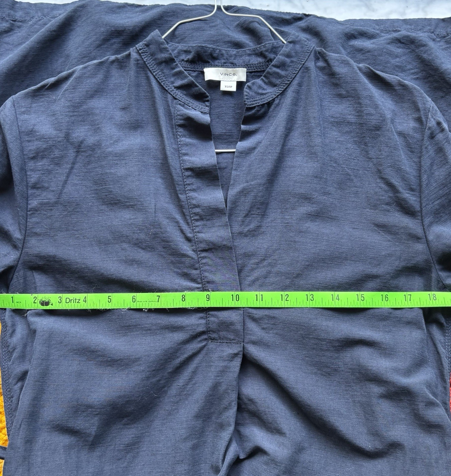 Vince Band Collar Pullover Dress Coastal Navy Linen sz XS/S Quiet Luxury Women’s