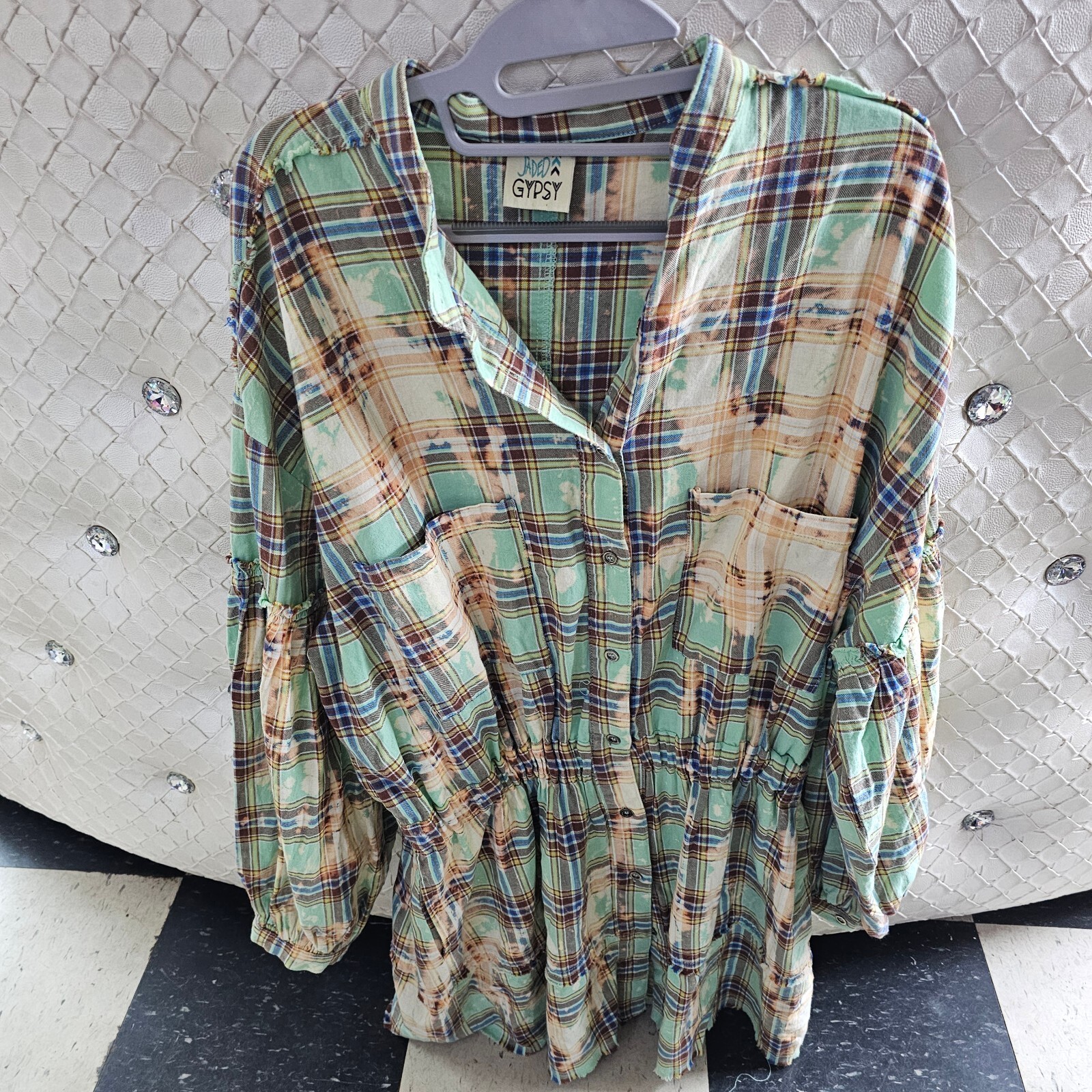 Jaded Gypsy Viridity Plaid Dress 100% Cotton Size S/M