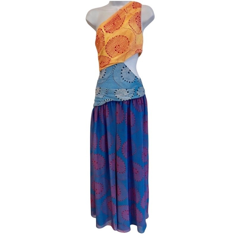 NWT STAUD Ashlyn One Shoulder Cutout Maxi Dress Multicolor Size 0