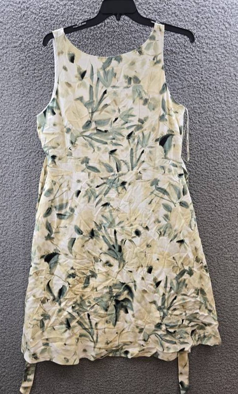 Anne Klein Linen Blend Floral-Print Tie-Waist Dress Women’s 16 White Dove Multi