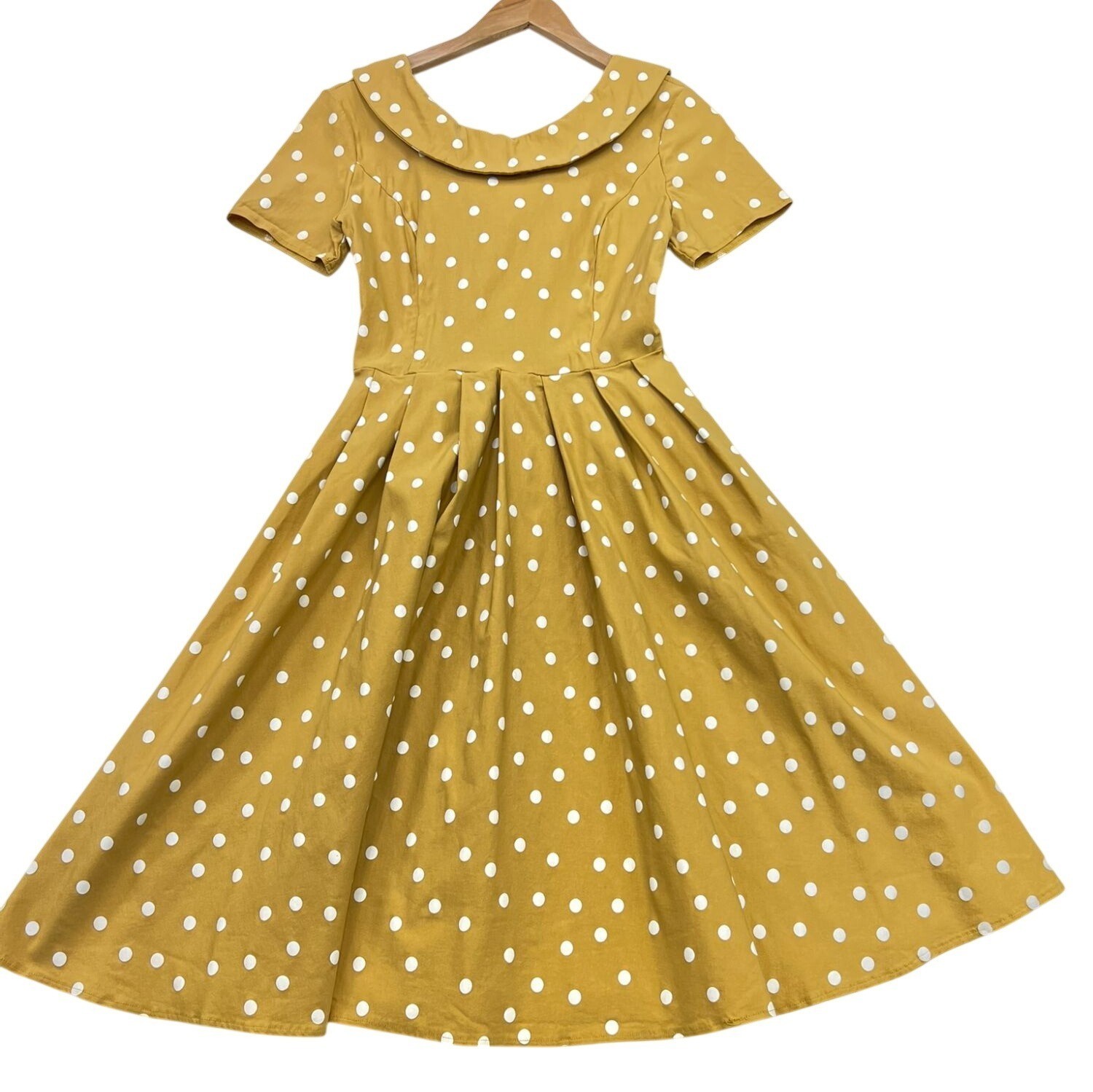 Gown Town Womens Pleated Fit & Flare A-Line Polka Dots Party Dress Small Retro