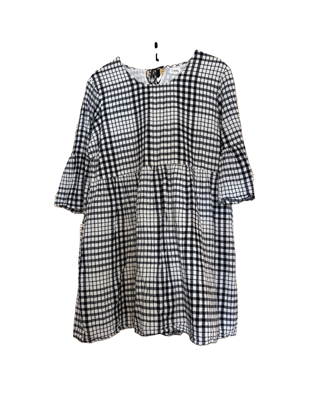 True Craft Womens Dress Black Size XL Flannel Plaid Elastic Cuffs 3/4 Sleeve NWT