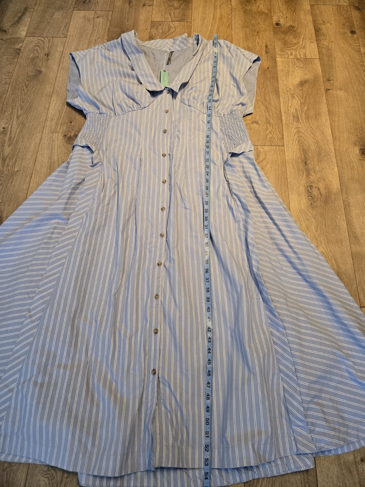 Anthropologie Tobie Button Front Pleated Shirt dress Size 2X Stripe Cottage Blue